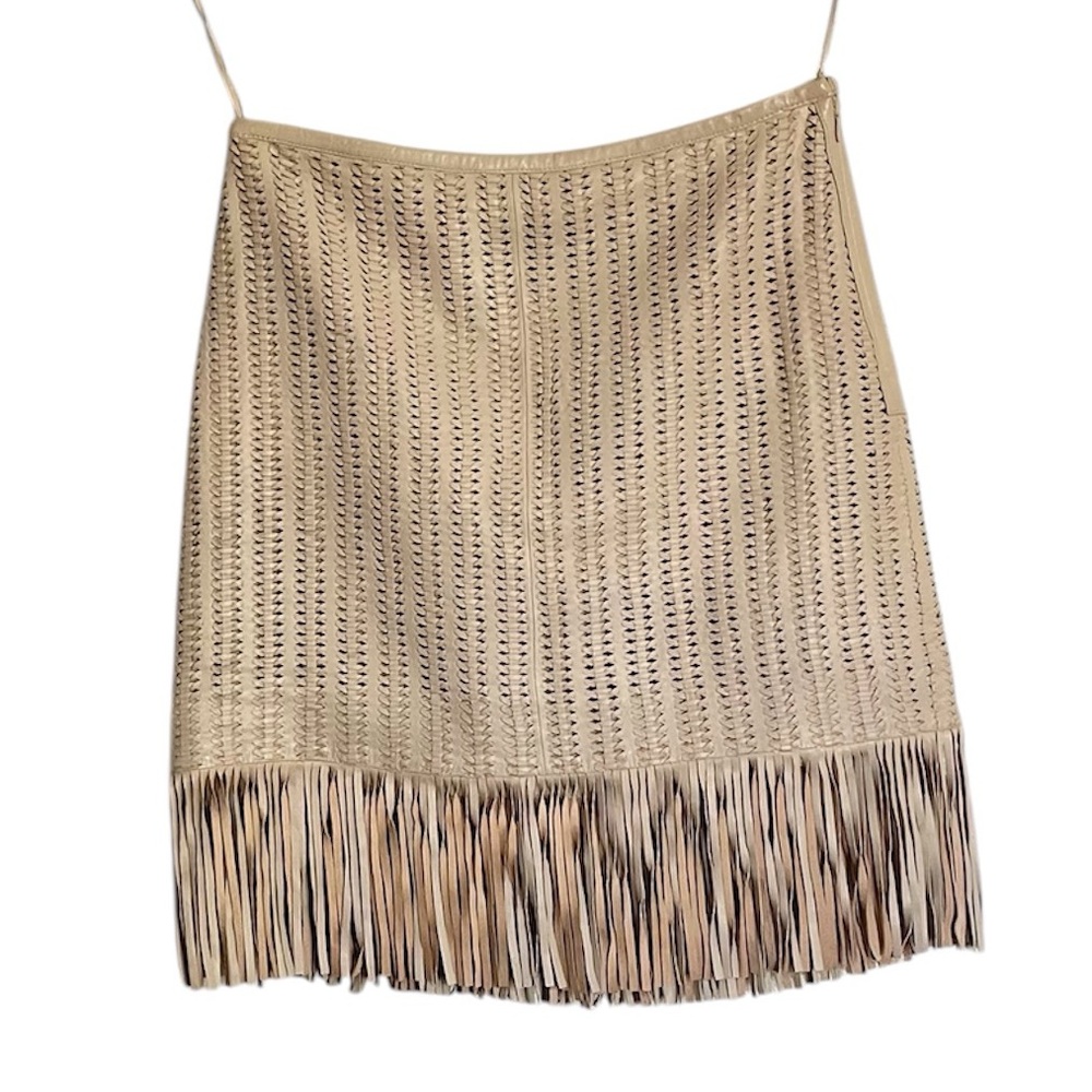 Ralph Lauren Fringe-Trim Woven Lambskin Leather Pencil Skirt NWT - Picture 7 of 14
